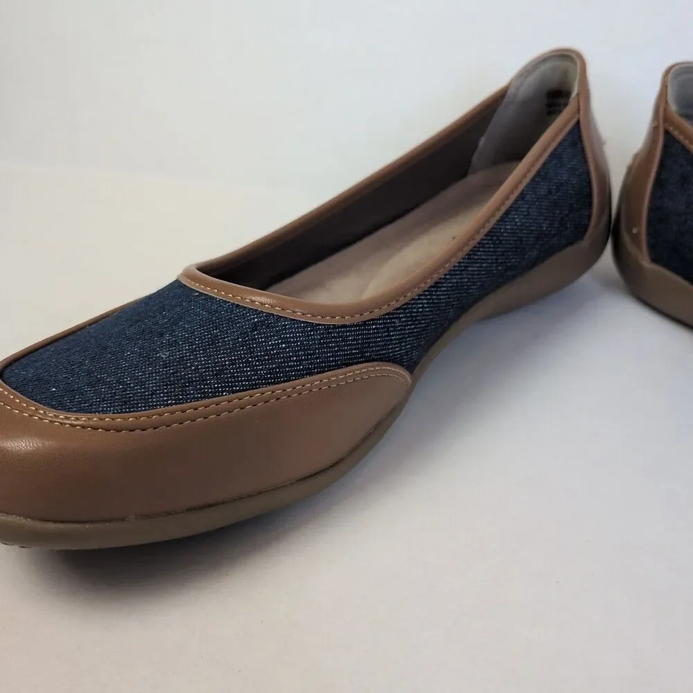 ARRAY Cascade Women's 8.5 Slip On Flats Support Jean Material Brown Tan